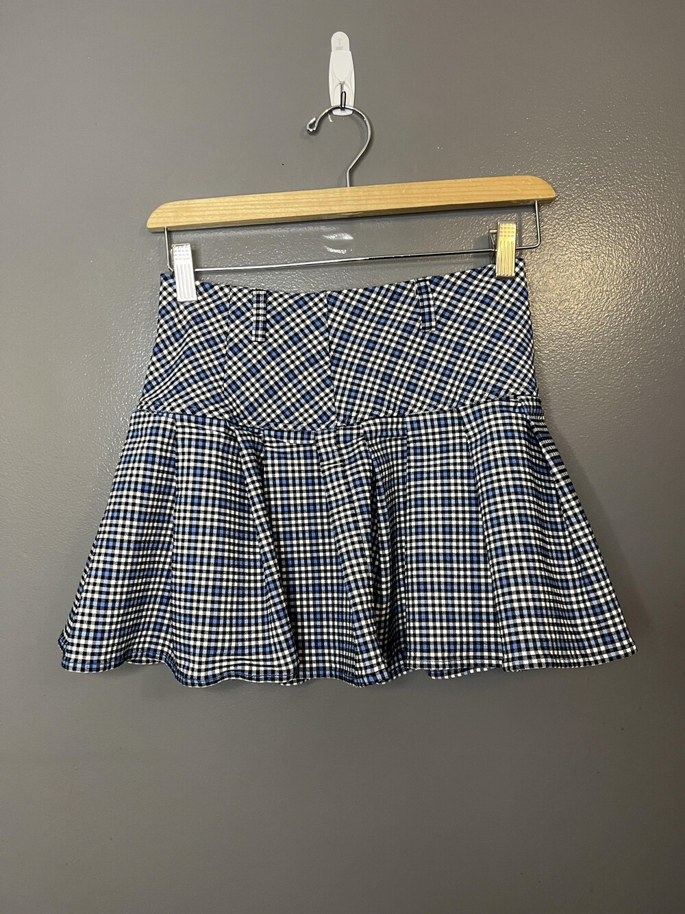 Forever 21 Skirt Womens Small Blue Black Plaid Mini Skater Flared High Waist